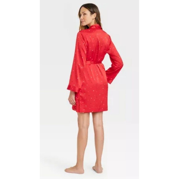 NWT Women's Red Lightweight Satin Spring / Summer Robe - Stars Above Hearts M/L - Picture 2 of 12